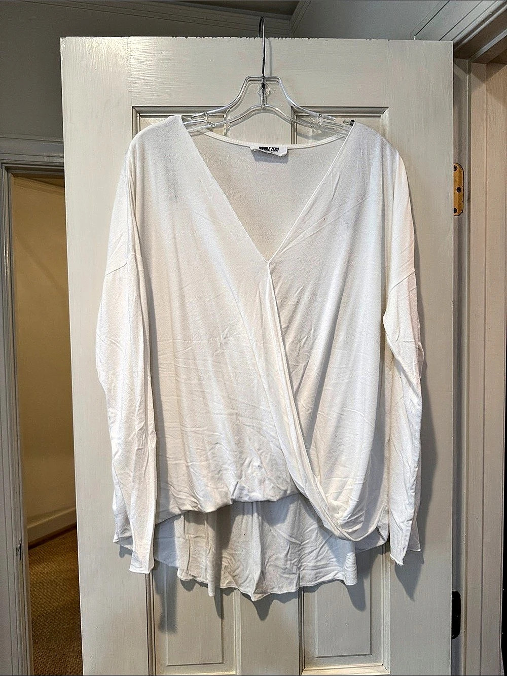 Double Zero Long Sleeve Surplice V-Neck Tunic Top White